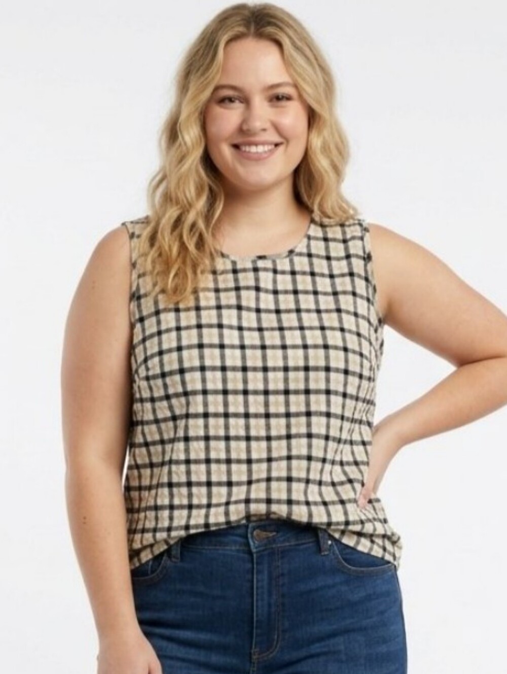 LEMON GRASS STUDIO Tank Top Seer Sucker 3X Plaid Sleeveless Plus Size